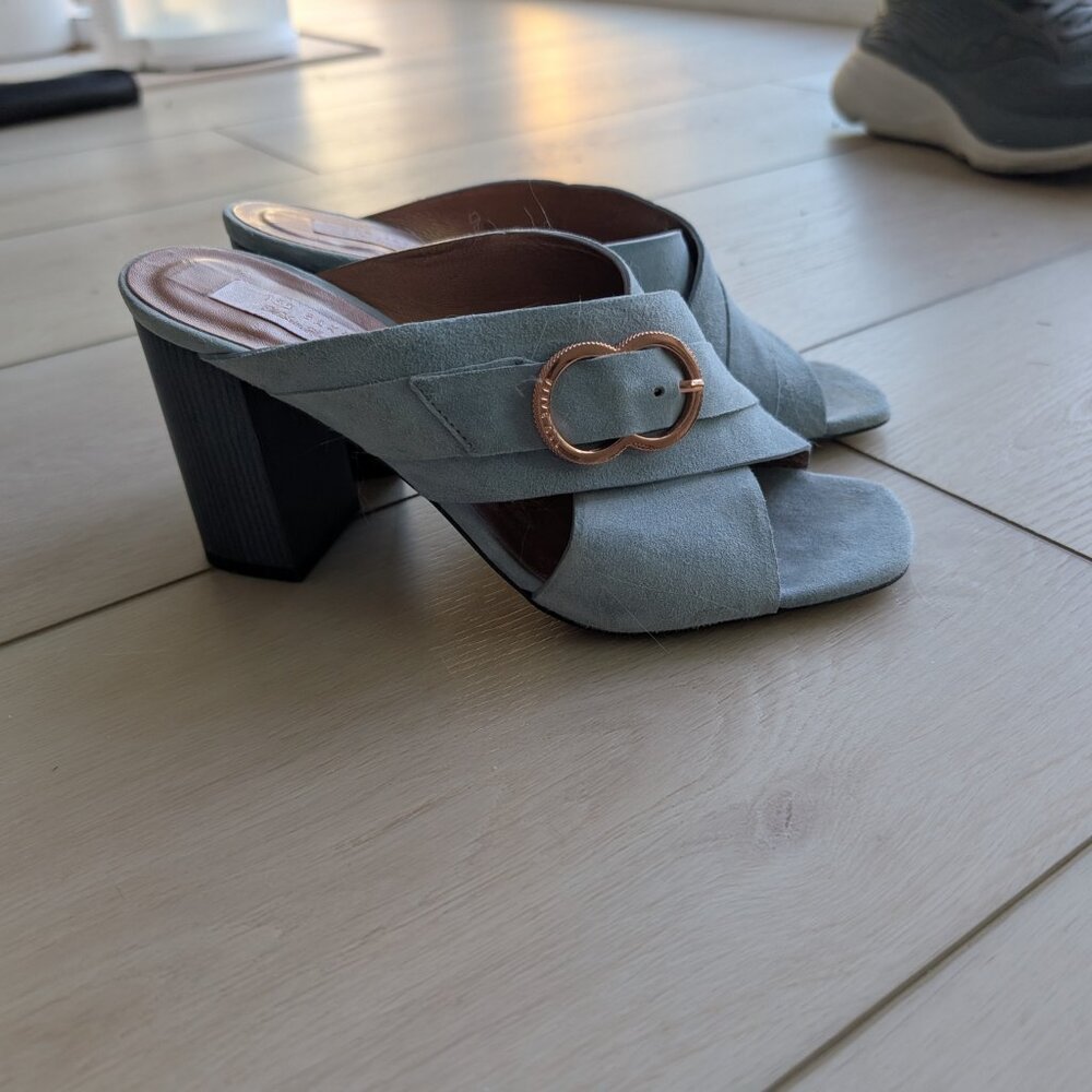 Ted Baker Cross Over Suede Mules Pale Blue Sz 39